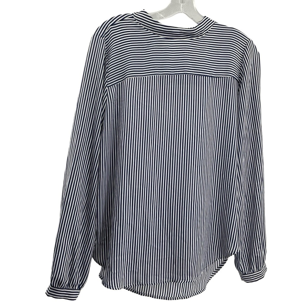 LOFT Women's Blouse Striped Navy Blue White Polyester Small